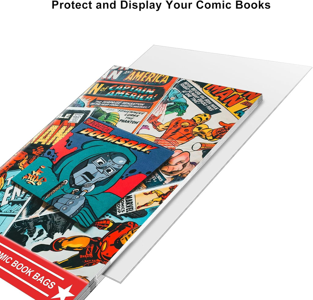 100ct Silver-Age Comic-Book-Bags and Boards - Reusable Comic Book Boards and Bags for Comic Book Storage, 1 1/2" Flap