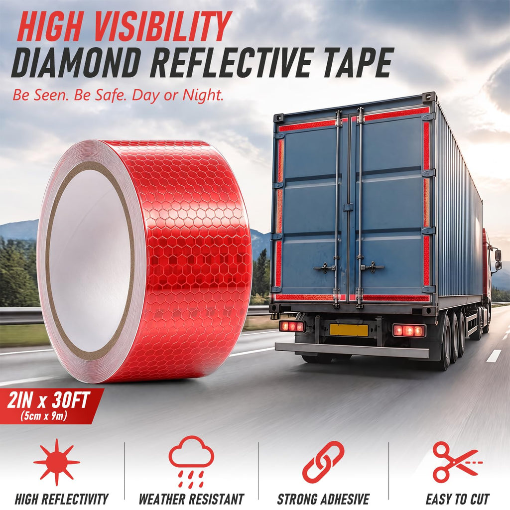 Red Reflective Tape 2 in x 30 ft Self-Adhesive Safety Trailer Tape