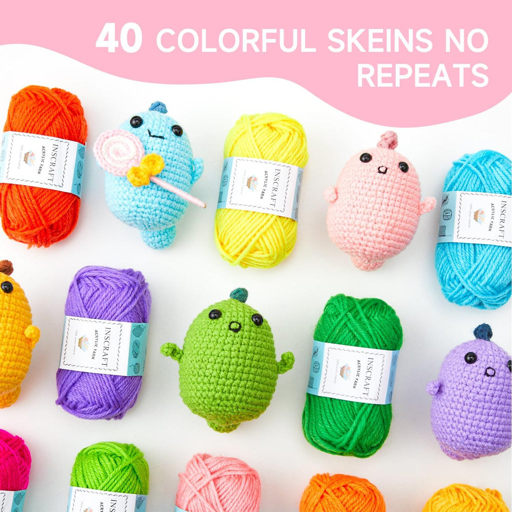 48 PCS Crochet Yarn Kit, 1400 Yards 40 Colors Acrylic Yarn Skeins, 2 Crochet Hooks, 2 Weaving Needles, 4 Stitch