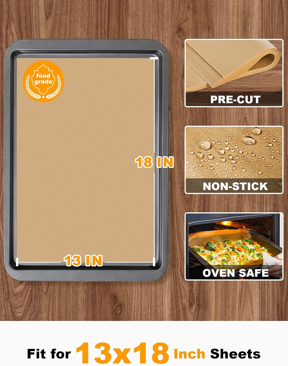 200 Pcs Parchment Paper Baking Sheets, 13x18 Inches, Non-Stick