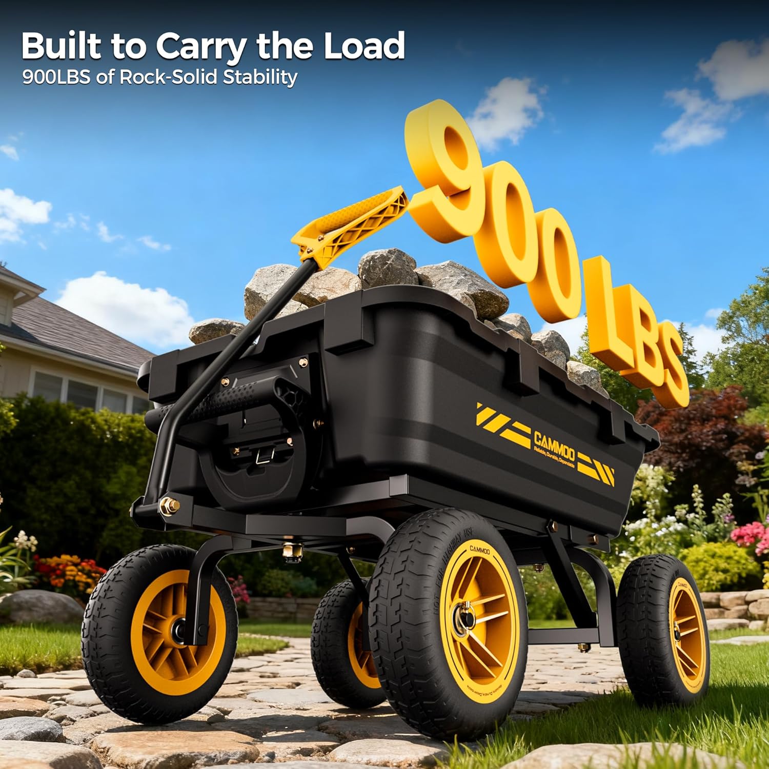 10in NO-FLAT TIRES 900lb Heavy-Duty Garden Dump Cart DIY Expandable Capacity Over 4 Cu.Ft. Utility Wagon with