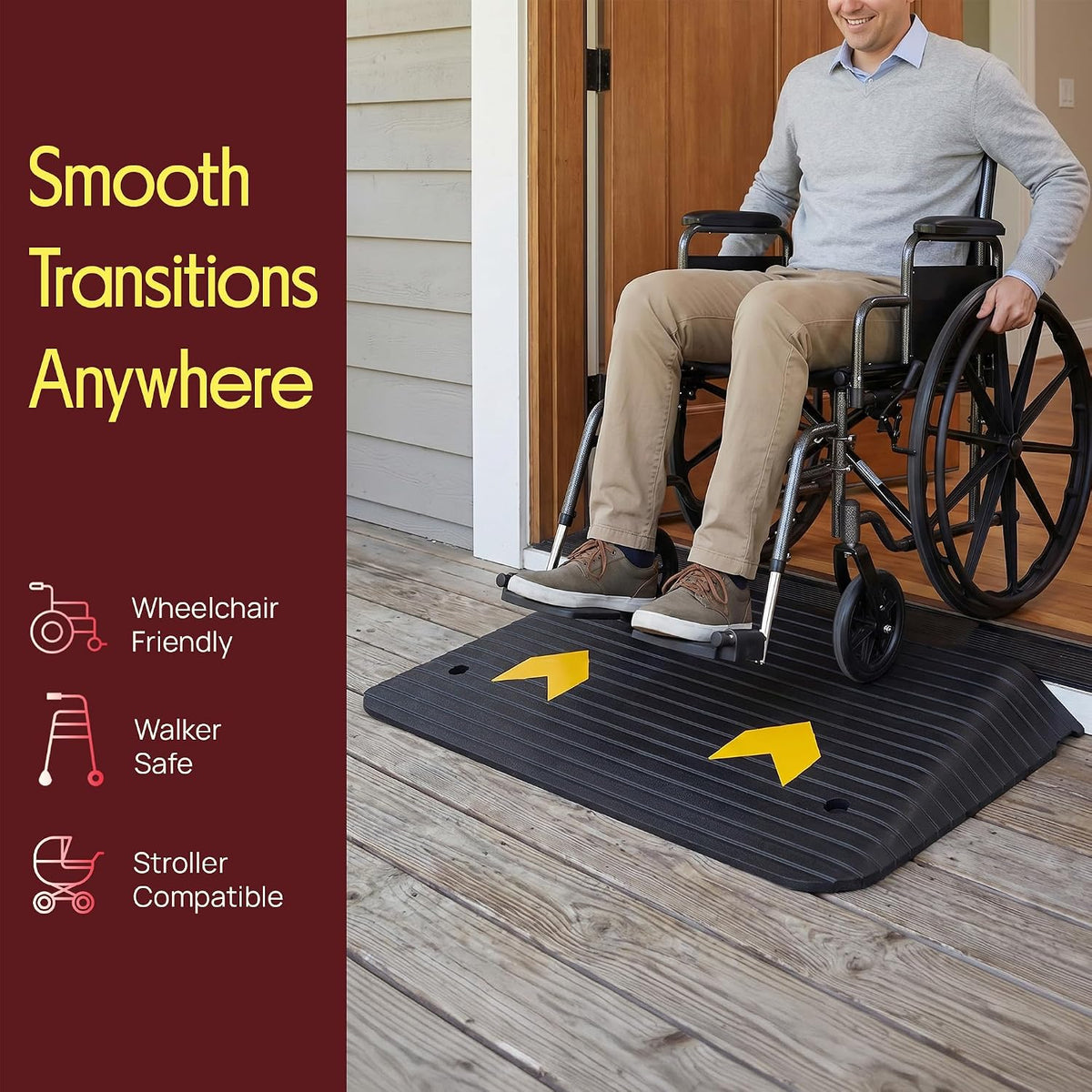 Rubber Threshold Ramp 4 Inch | Portable, Non-Slip Wheelchair Ramp | Sturdy Built for Indoor Outdoor Use | 3300 lb