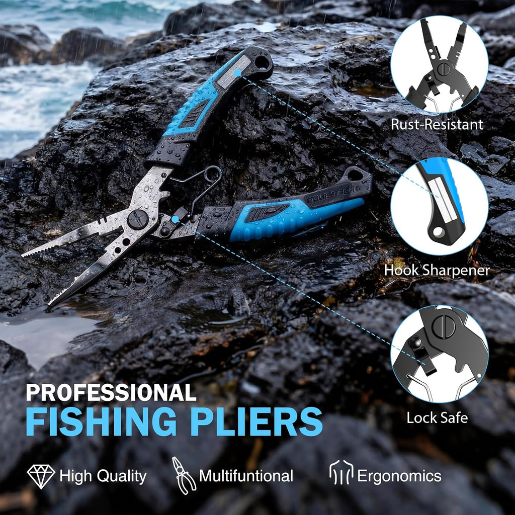 Fishing Gear, Fishing Backpack with Tackle Box, Waterproof tackle Backpack with Rod Holders, Lures, Tools, Pliers &