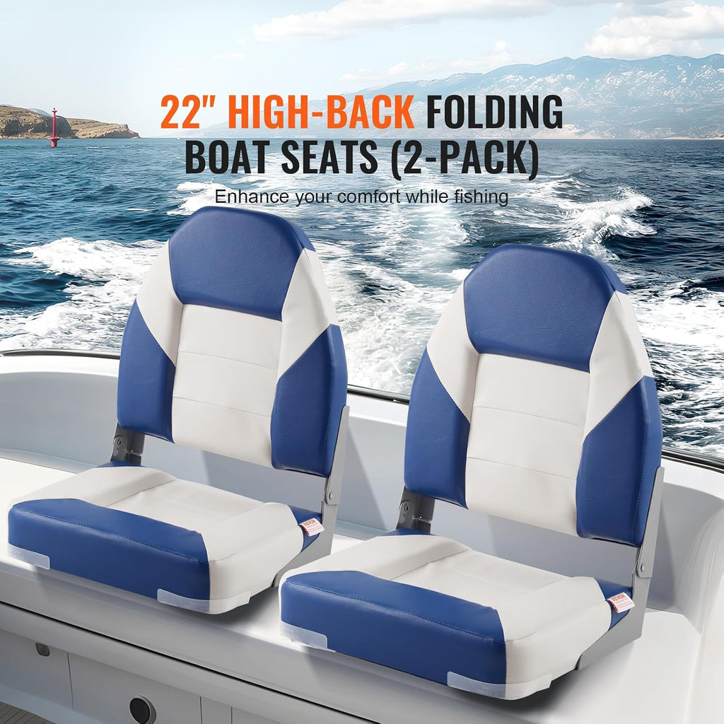 2-Pack 21.85" High Back Boat Seat with Thickened Sponge Padding and Hinge, Fold-Down Boat Captain Chairs, Easy to
