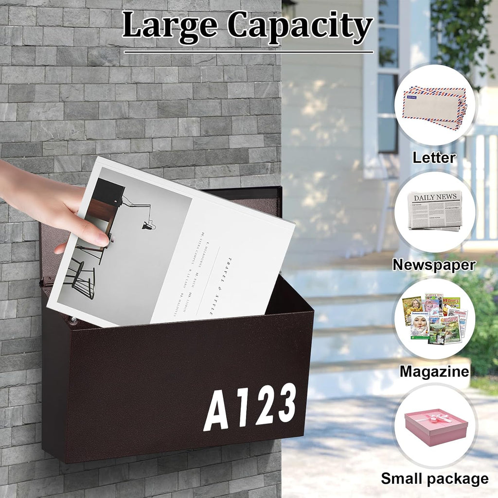 Wall Mount Mailbox for Outside Rust Proof Galvanized Steel, Bronze | Receives letters, magazines, parcels