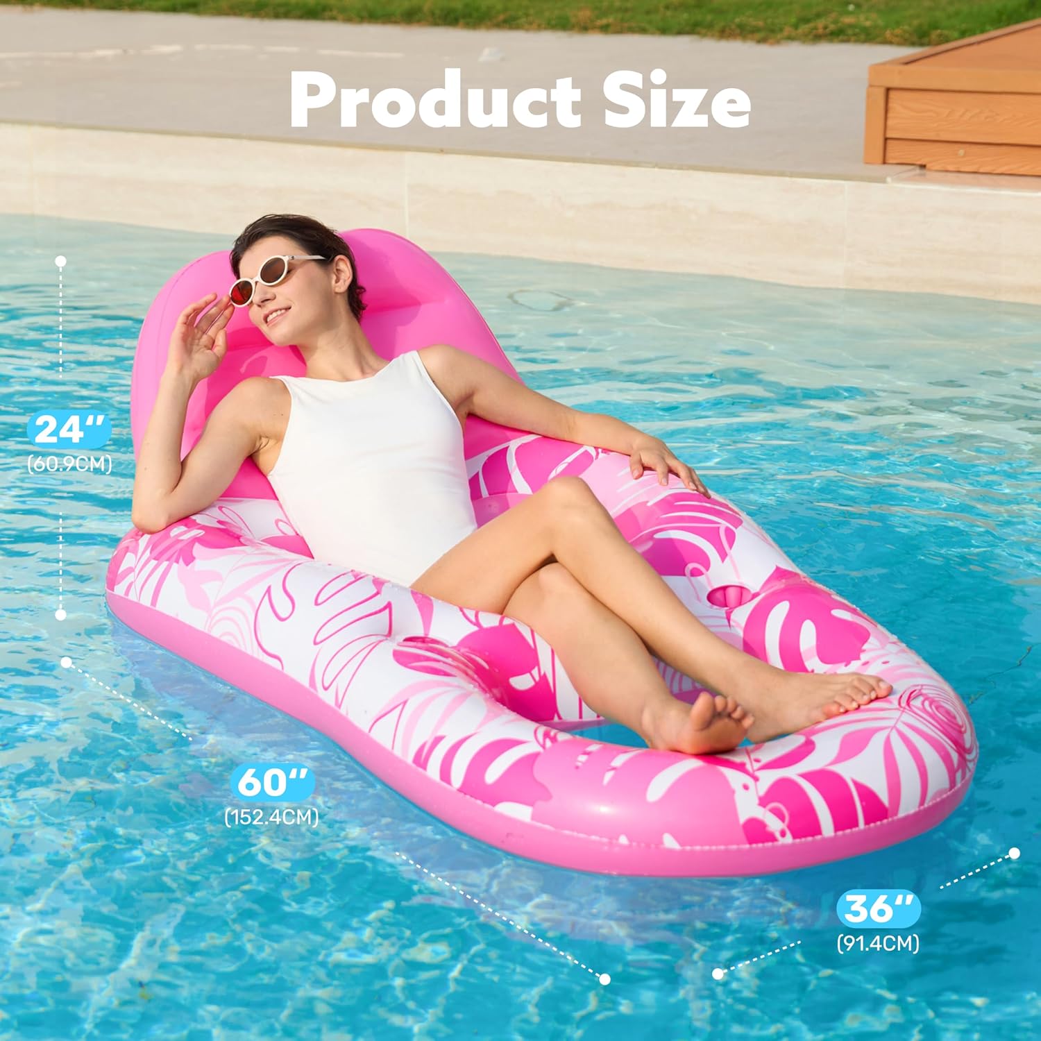 Inflatable Pool Floats Lounger Adult, Pool Float Lounge Raft Floaties Water Floating Recliner Chair with Cup Holders