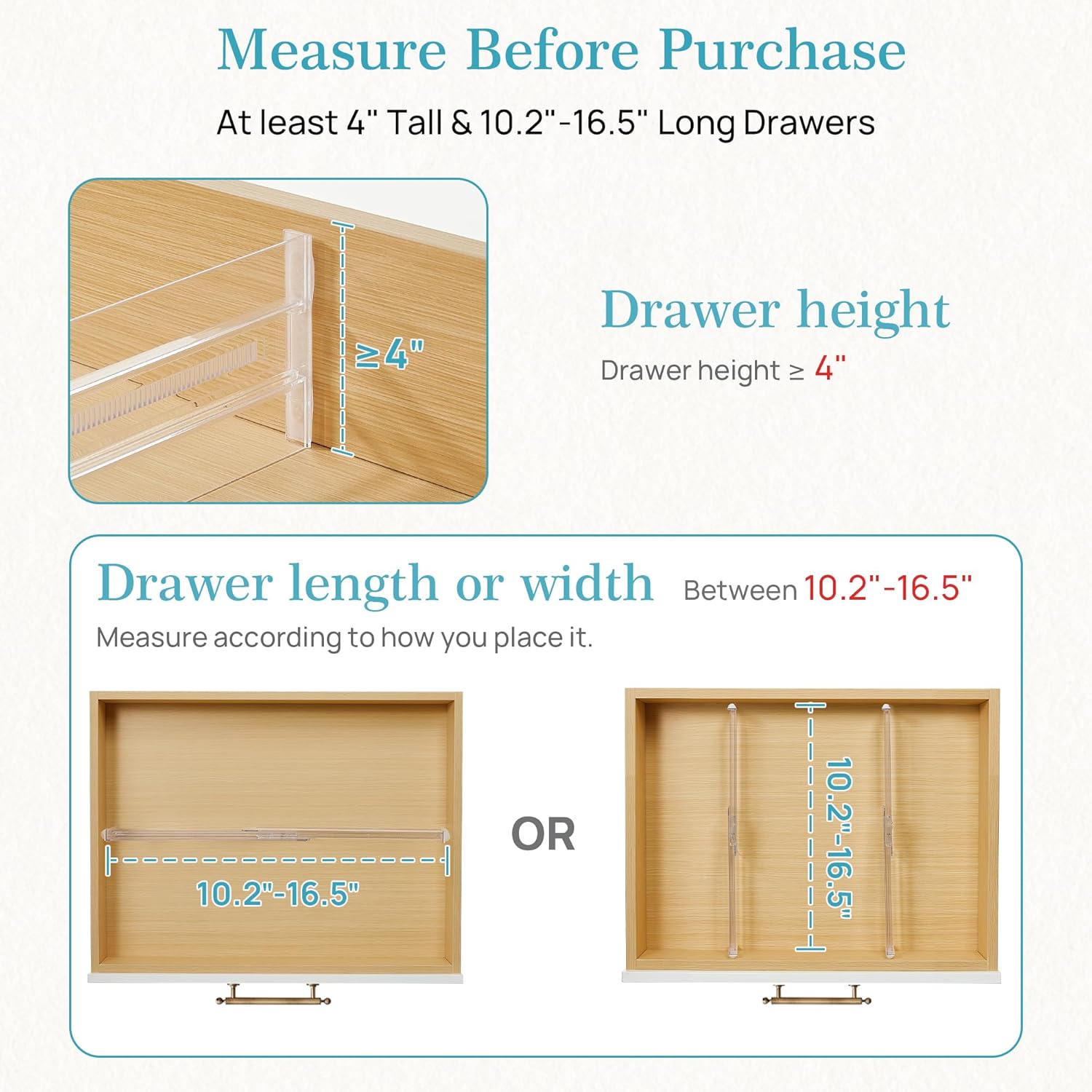 12 Pack Drawer Dividers for Clothes, 4" High 10.2"-16.5" Adjustable Expandable Dresser Drawer Organizer, Clear