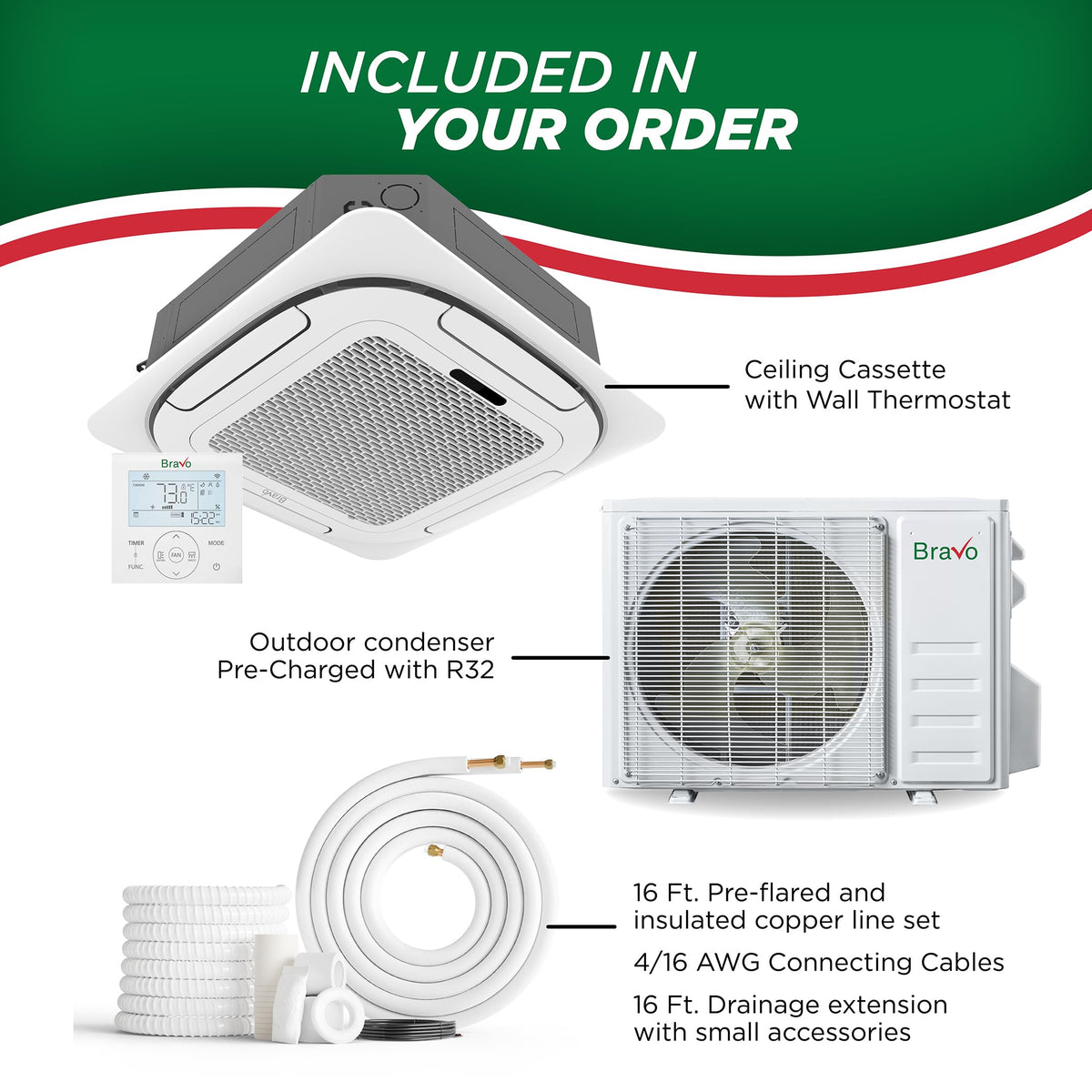 24000 BTU 230V Ceiling Cassette Mini Split - 20 SEER2 - Smart Kit