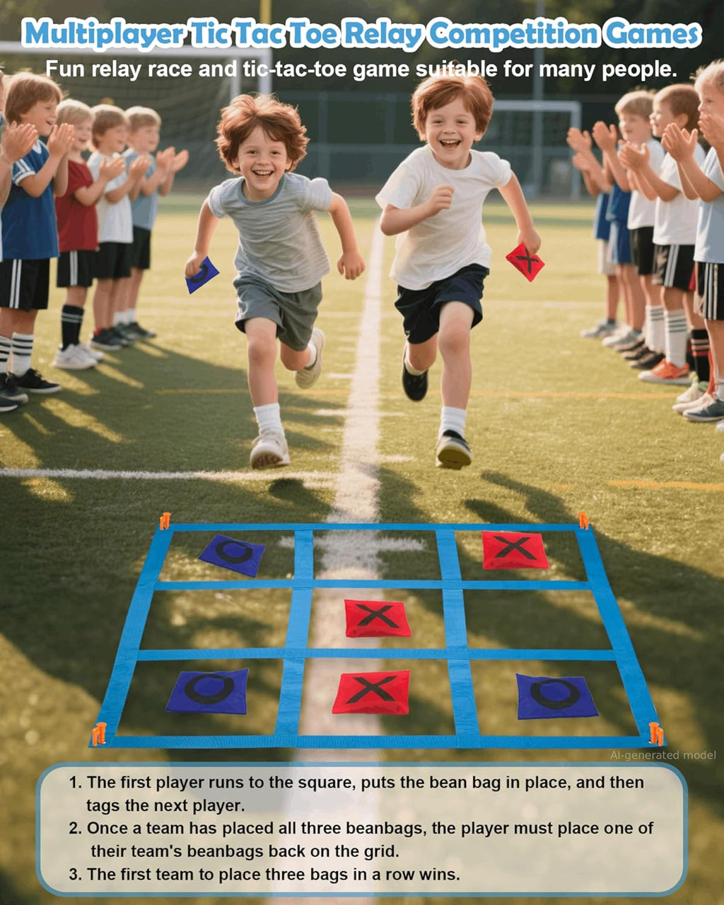 Giant Tic Tac Toe Bean Bags Toss Games, 4FT x 4FT Outdoor Yard Game with 10pcs Bean Bags for Kids Adults and Family