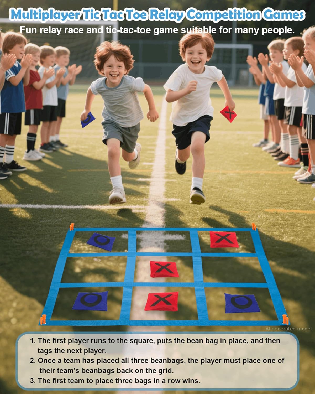 Giant Tic Tac Toe Bean Bags Toss Games, 4FT x 4FT Outdoor Yard Game with 10pcs Bean Bags for Kids Adults and Family
