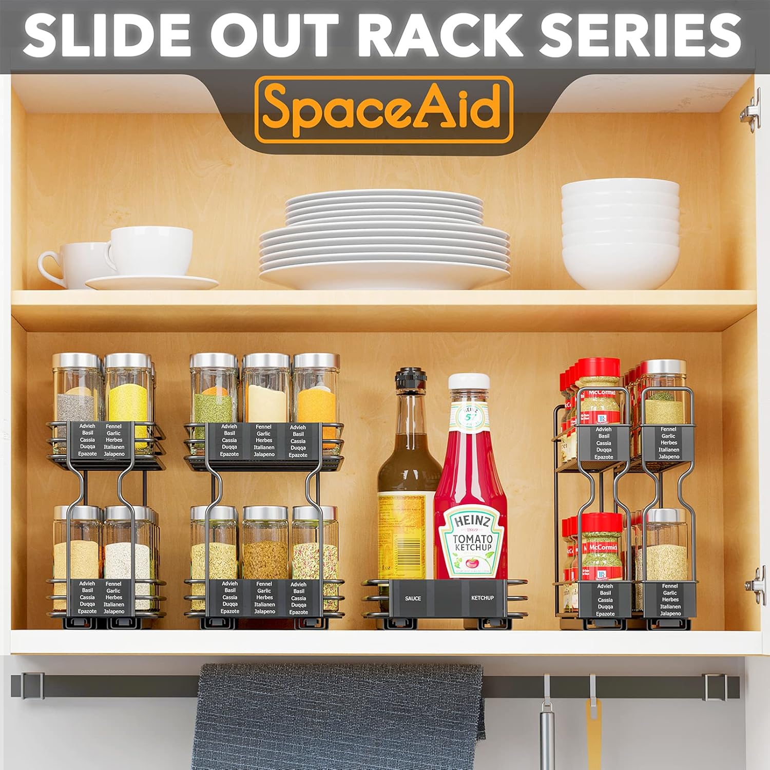 Pull Out Spice Rack Organizer for Cabinet, Heavy Duty Slide Out Seasoning Kitchen Organizer, Cabinet Organizer, with