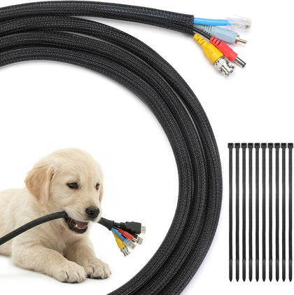 10ft - 1/2 inch Cord Protectors from Pets no Chew, Black | Split Cable Management Sleeves, Wire Loom Tubing for TV