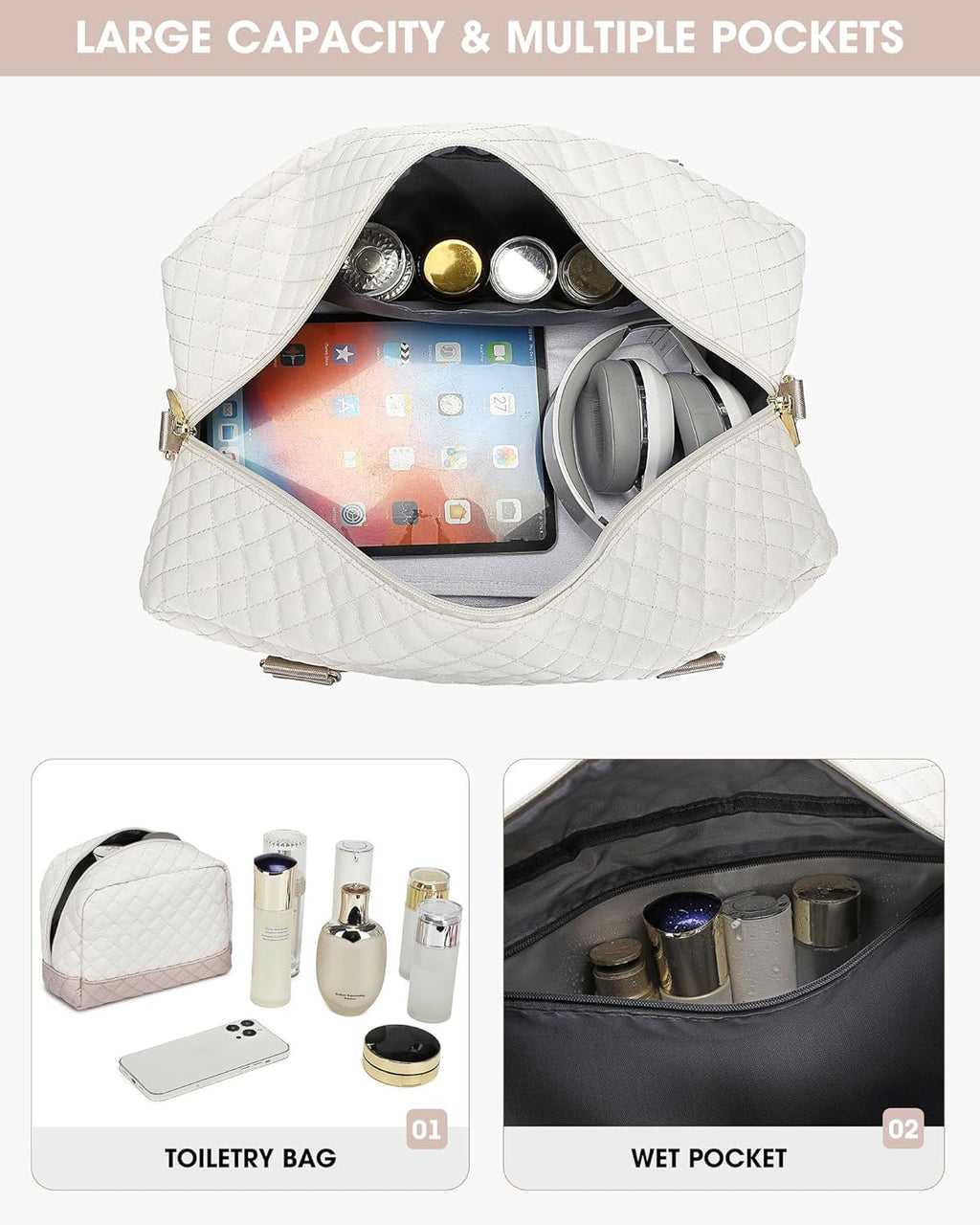 Travel Duffle Bag Weekender for Women: Travel Duffel Bag Carry-On Overnight Bag with Shoe Compartment & Wet Pocket