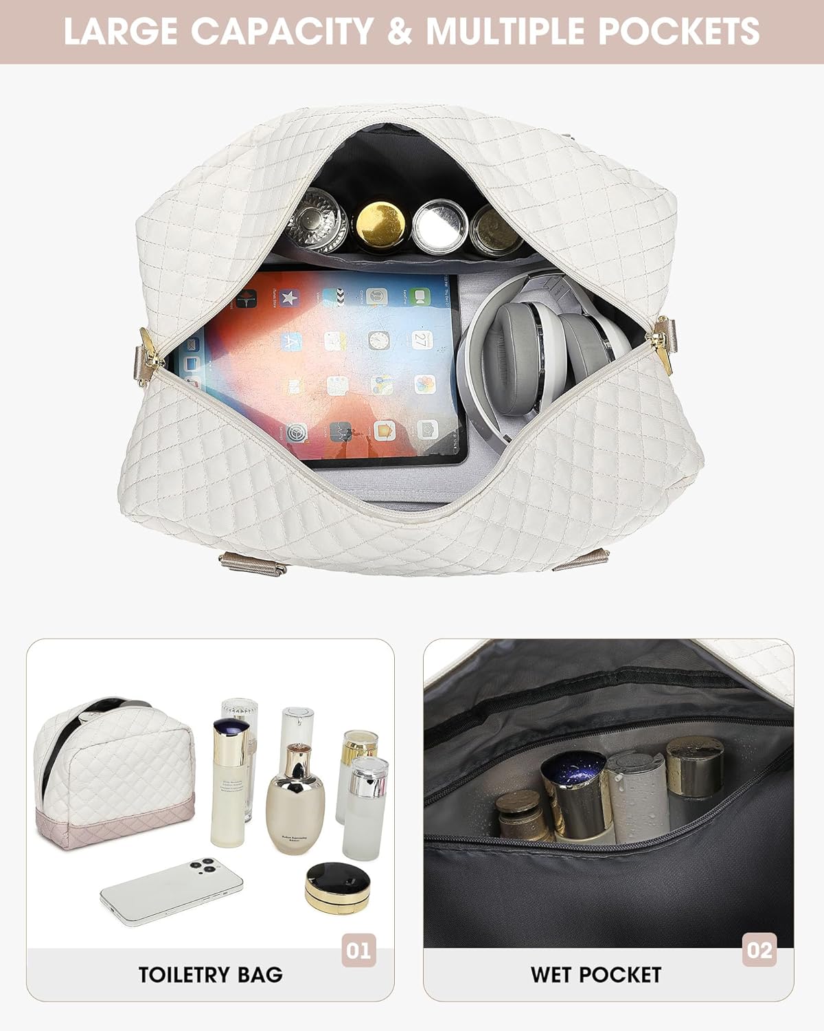 Travel Duffle Bag Weekender for Women: Travel Duffel Bag Carry-On Overnight Bag with Shoe Compartment & Wet Pocket