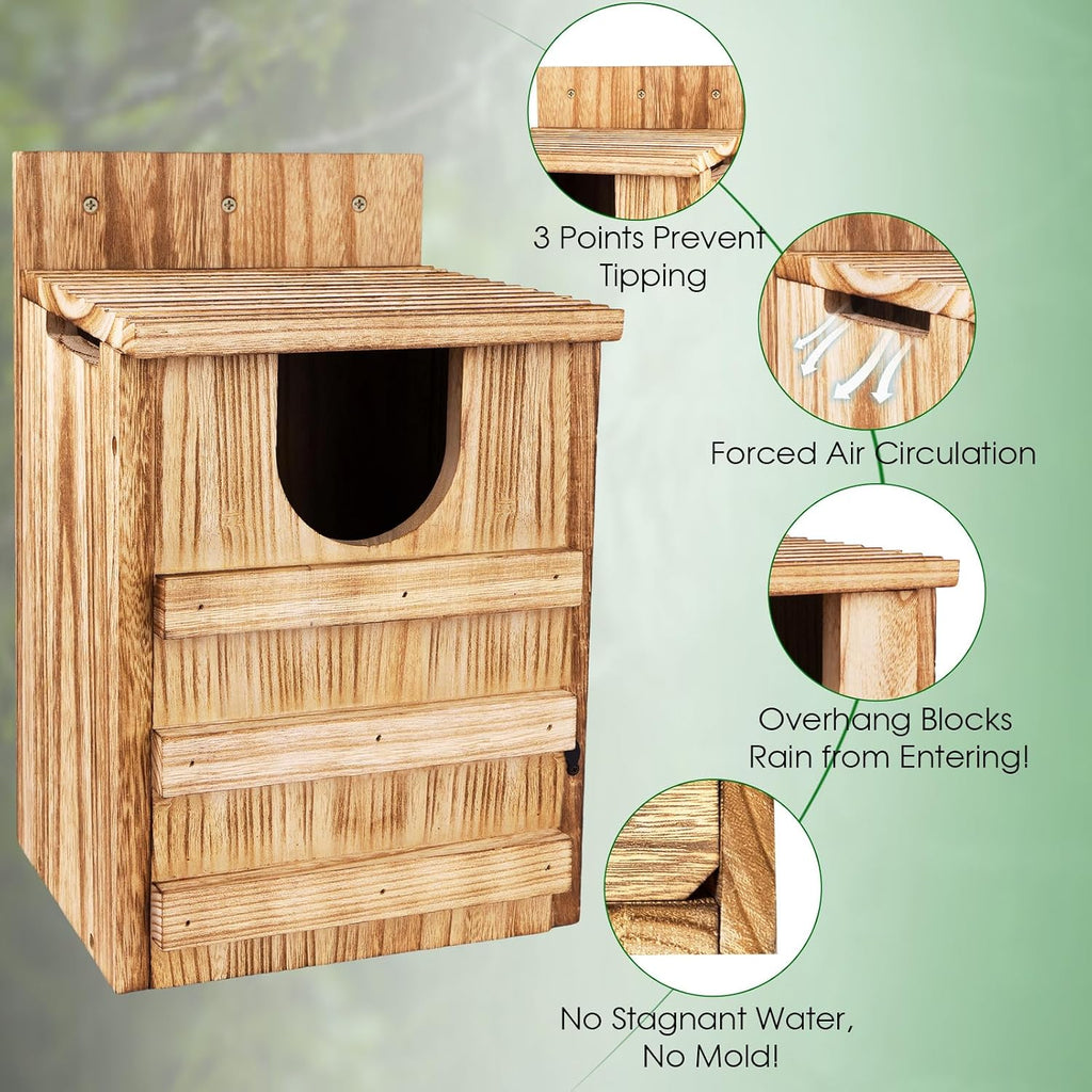 Owl House, Large Wooden Owl Nesting Box for Outside (8.7" x 7.5" x 14.2"), 3.3" Predator-Deterrent Entrance, Side
