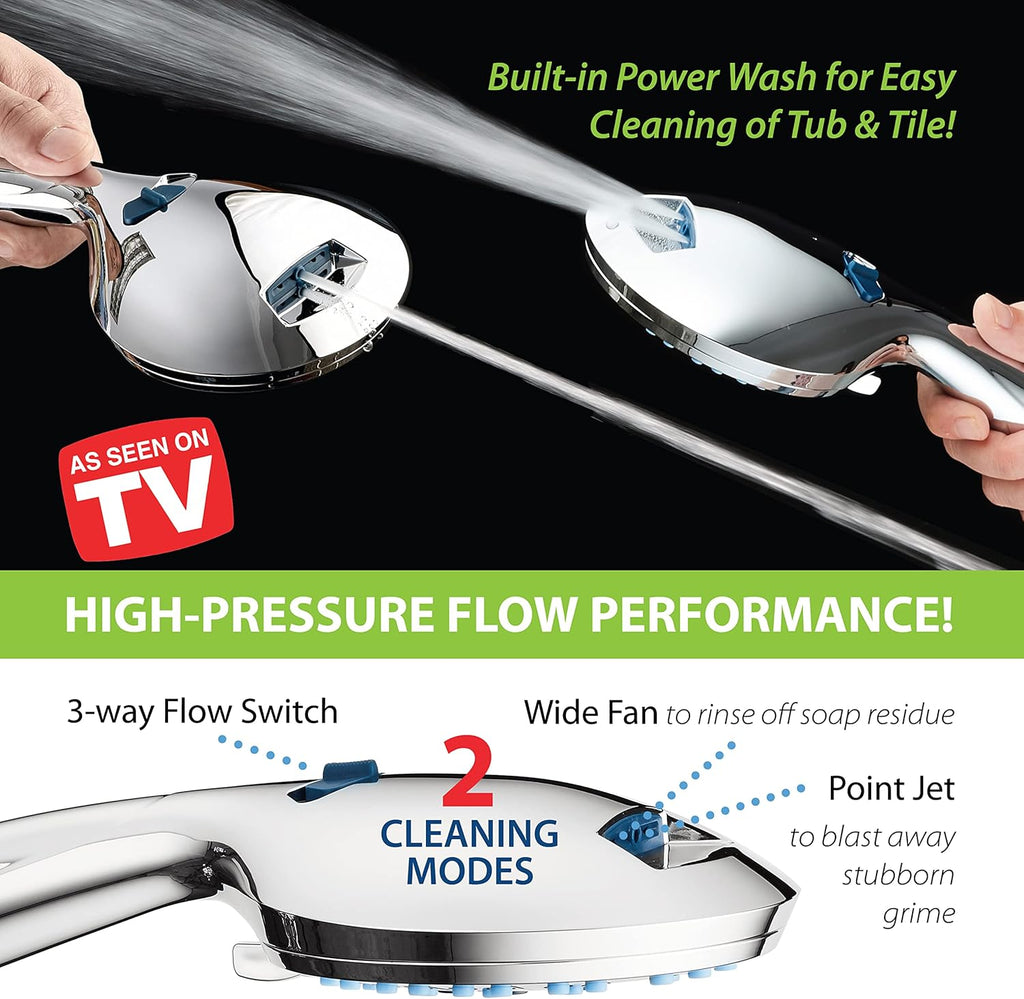 AquaCare 8-mode High Pressure Handheld Shower Head with 2-mode Power Wash | Stay Clean Nozzles, Dual Power Wash for