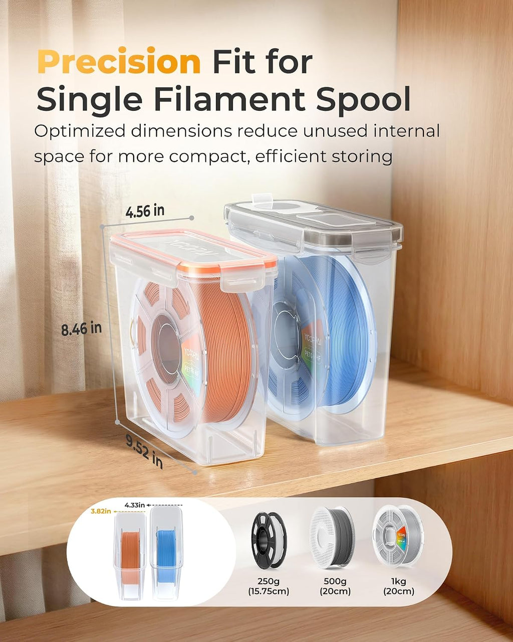 Pro Filament Storage Box – Precision-Fit Airtight Container for Single 1KG Spools, Flat-Lid Design for Stable