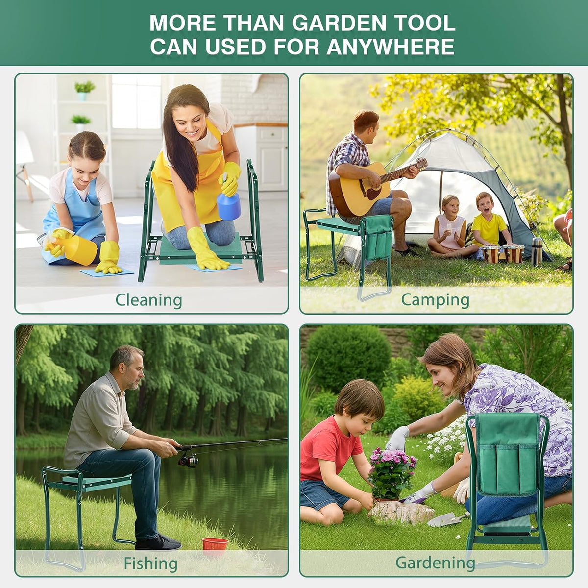 24in Foldable Garden Kneeler and Seat with Tool Pouch, 2-in-1 Function Portable Thicken Soft Kneeling Pad Garden