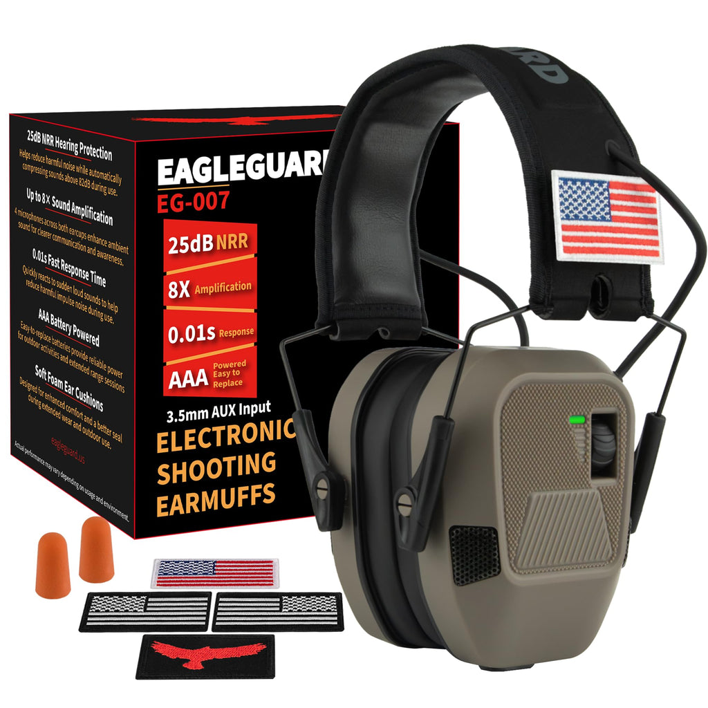 Shooting Ear Protection Earmuffs, AAA Battery, Flat Dark Earth