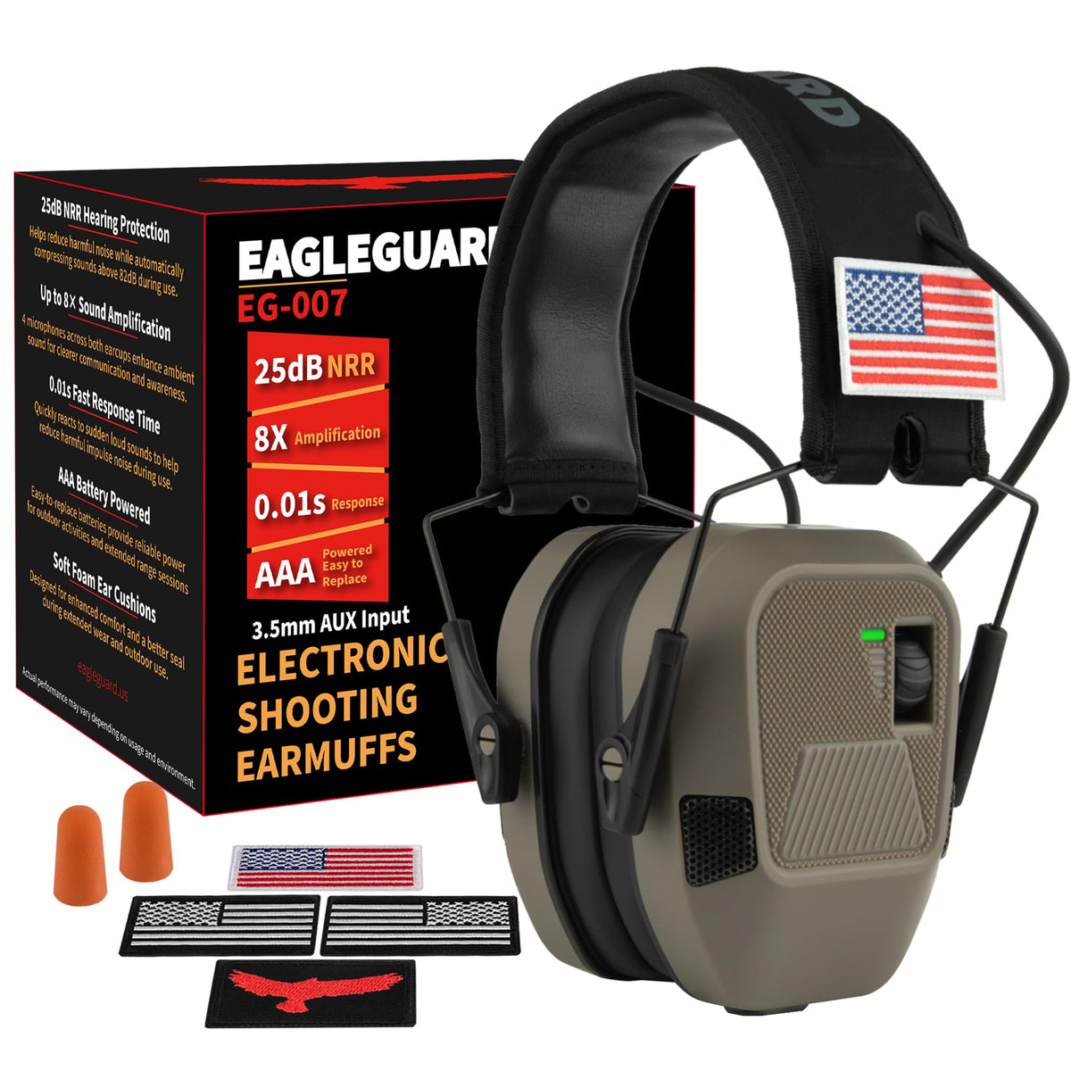 Shooting Ear Protection Earmuffs, AAA Battery, Flat Dark Earth