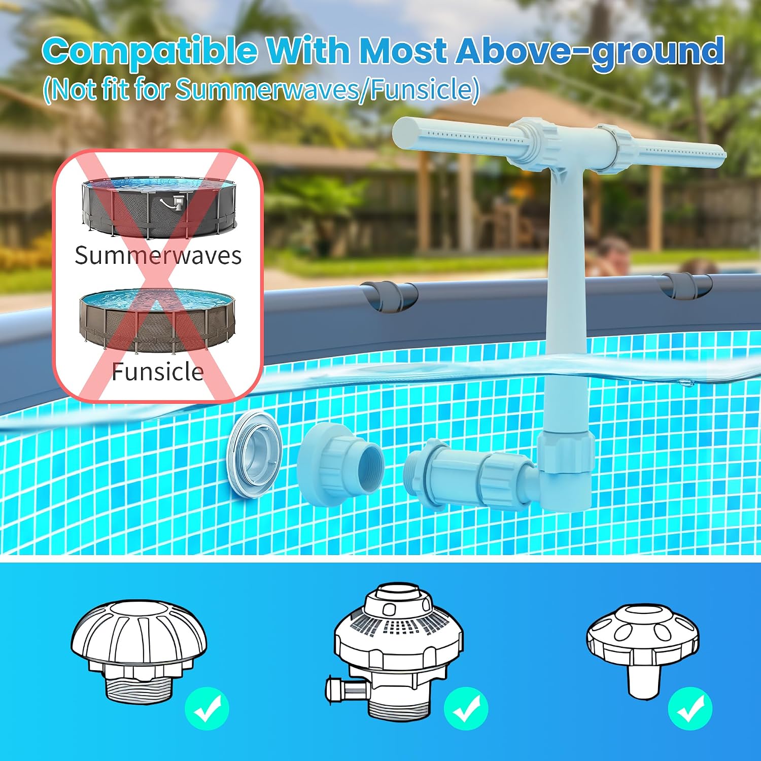 Pool Fountain for Above and In-Ground Pools, Dual Spray Waterfall Sprinkler Fountain, Above Ground Pool Accessories