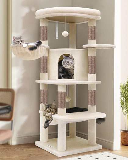 Corner Cat Tree, 51in Curved Series Modern Cat Tower for Indoor Cats with Hammock, 7 Sisal Scratching Posts, Large