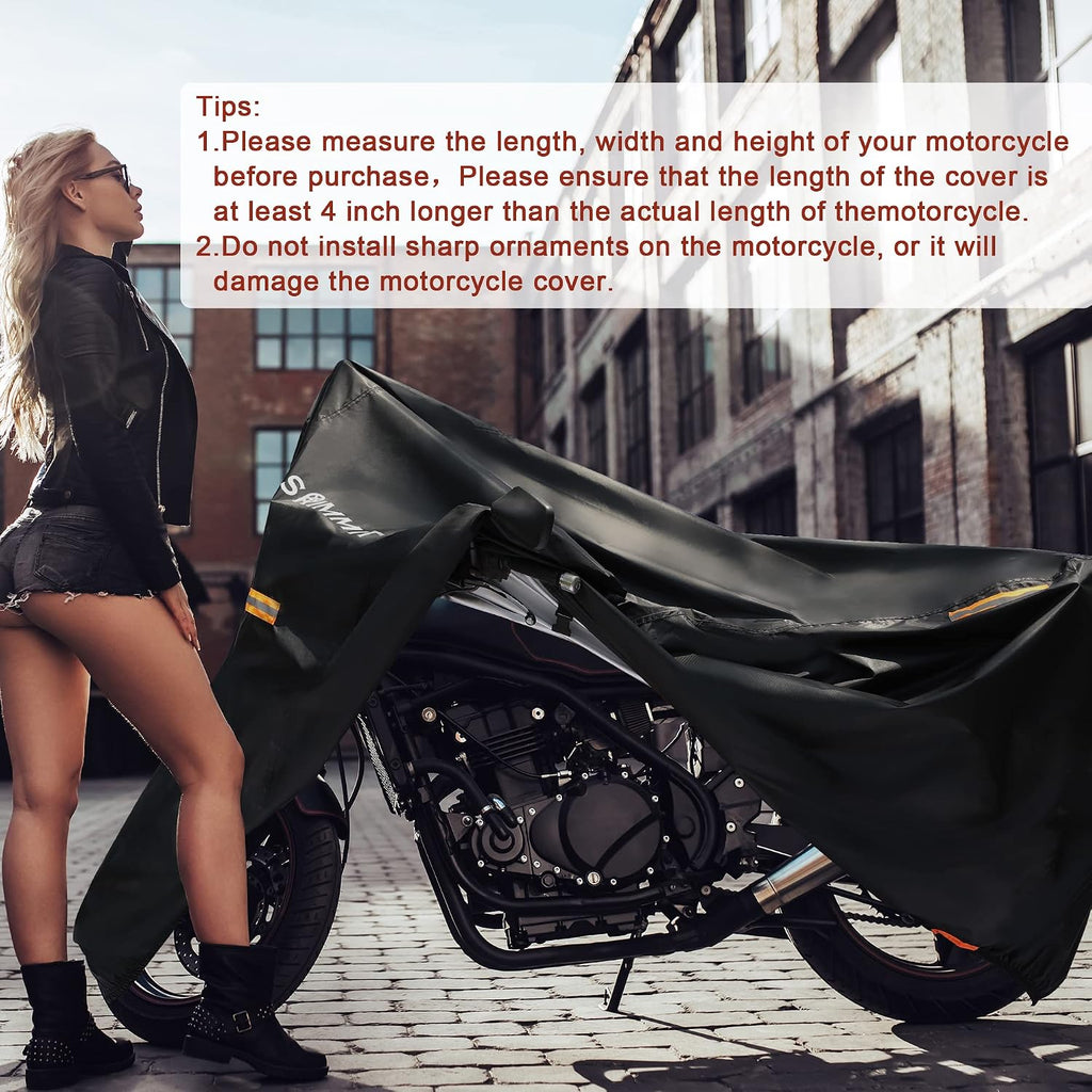 Motorcycle Covers Waterproof Outdoor Storage,420D Heavy Duty Motorcycle Tarp,Universal for All Season,with License