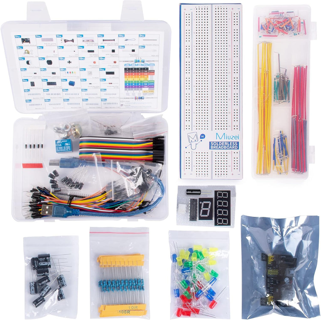 Electronics Component Kit with Breadboard Compatible with Arduino | Power Supply Module, Jumper Wires, Potentiometer