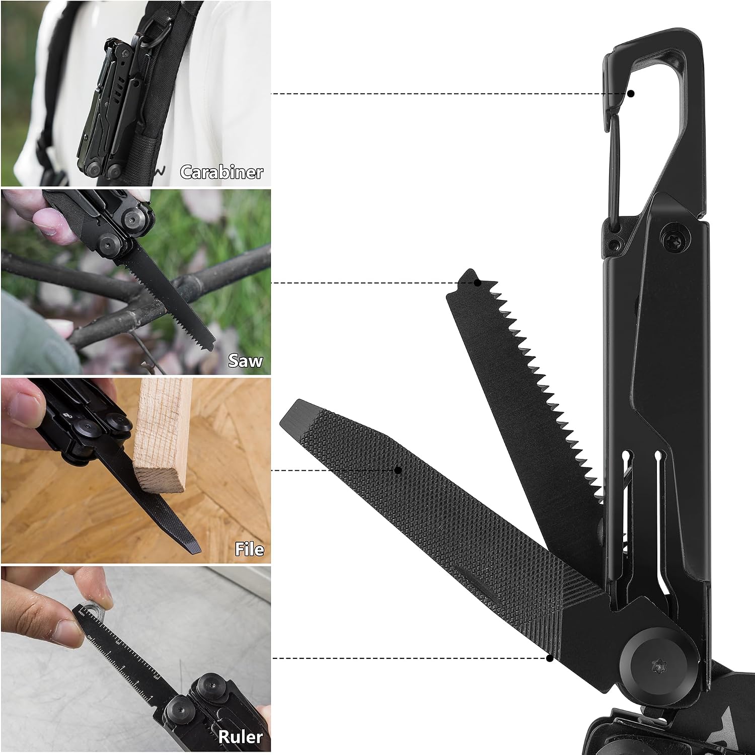 15-in-1 Multitool Pliers with Sheath Safety Lock EDC | Stainless Steel with Self-Locking System, Knife, Saw and