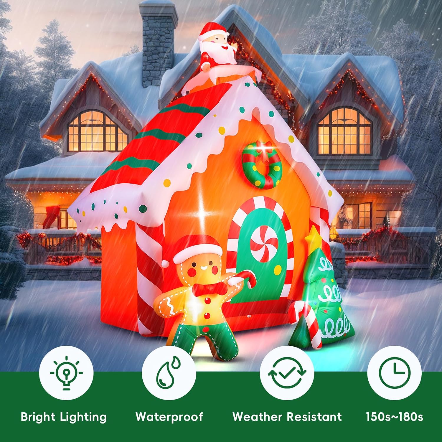 7.5 FT Tall Christmas Inflatables Gingerbread House Built-in LED Lights Blow Up Christmas Decor for Xmas Party