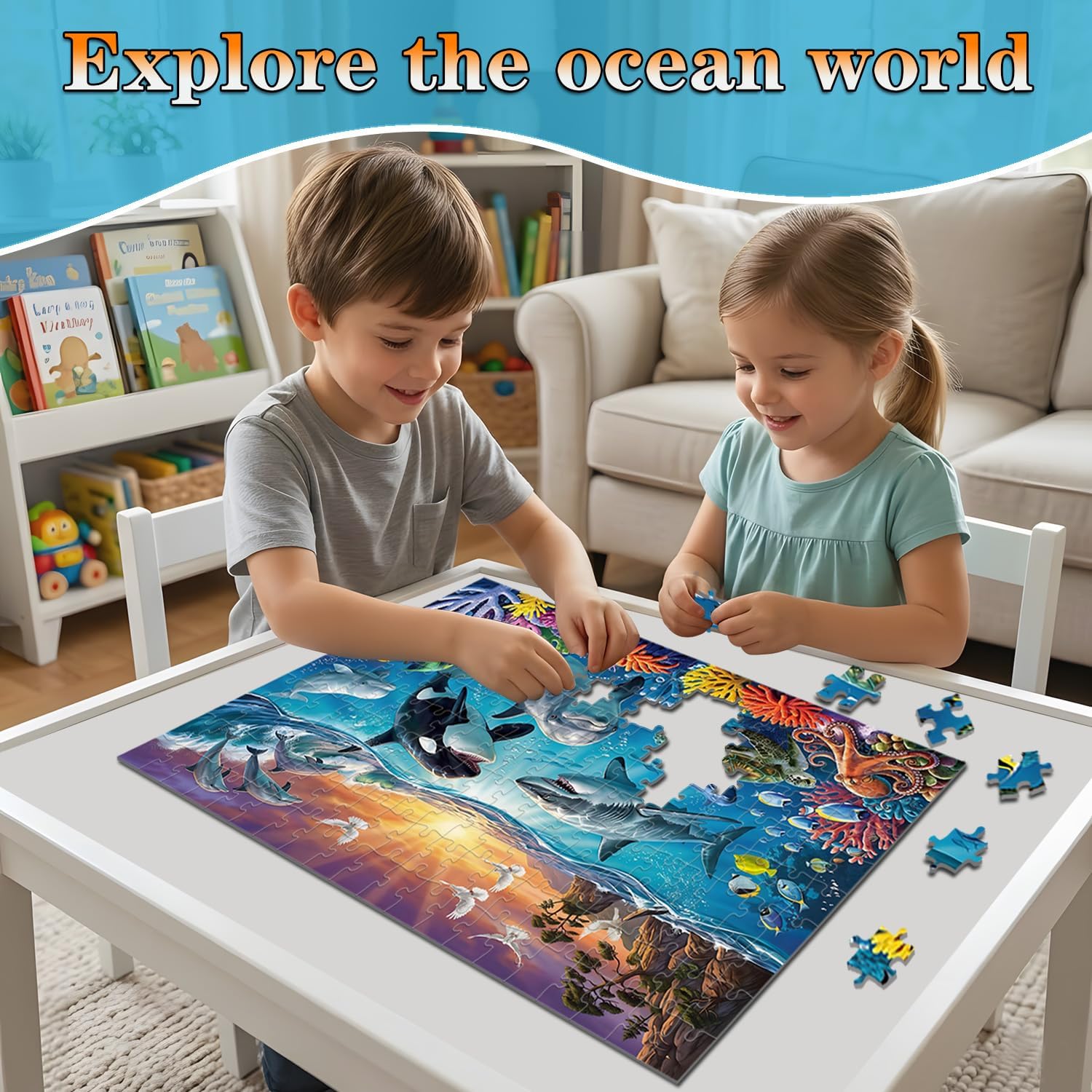 Puzzles for Kids Ages 6-8 8-10 Year Old, 200 Pieces Jigsaw Puzzles for Kids-Ocean Underwater World， Learning