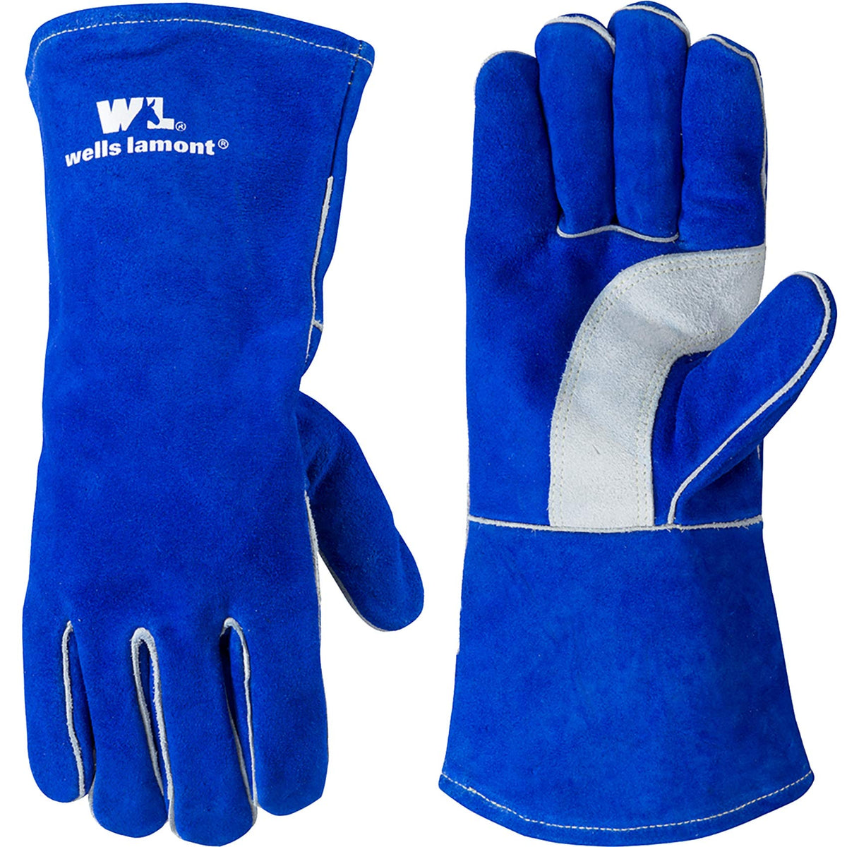 Men's Welding Gloves, Split Cowhide Leather, Blue, Large
