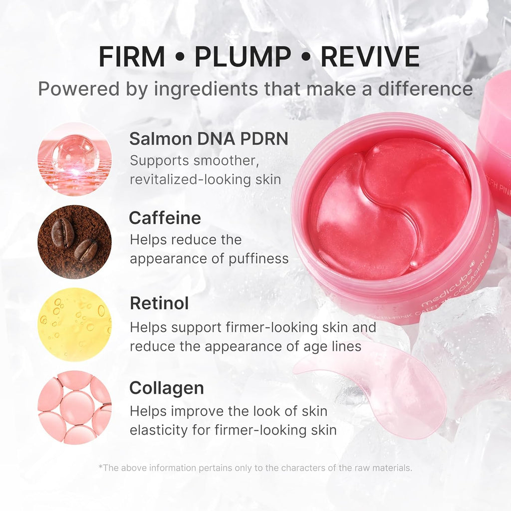 Eye Patch PDRN Caffeine Collagen | Gel Eye Patches for the appearance of Dark Circles, Undereye Bags | Firming