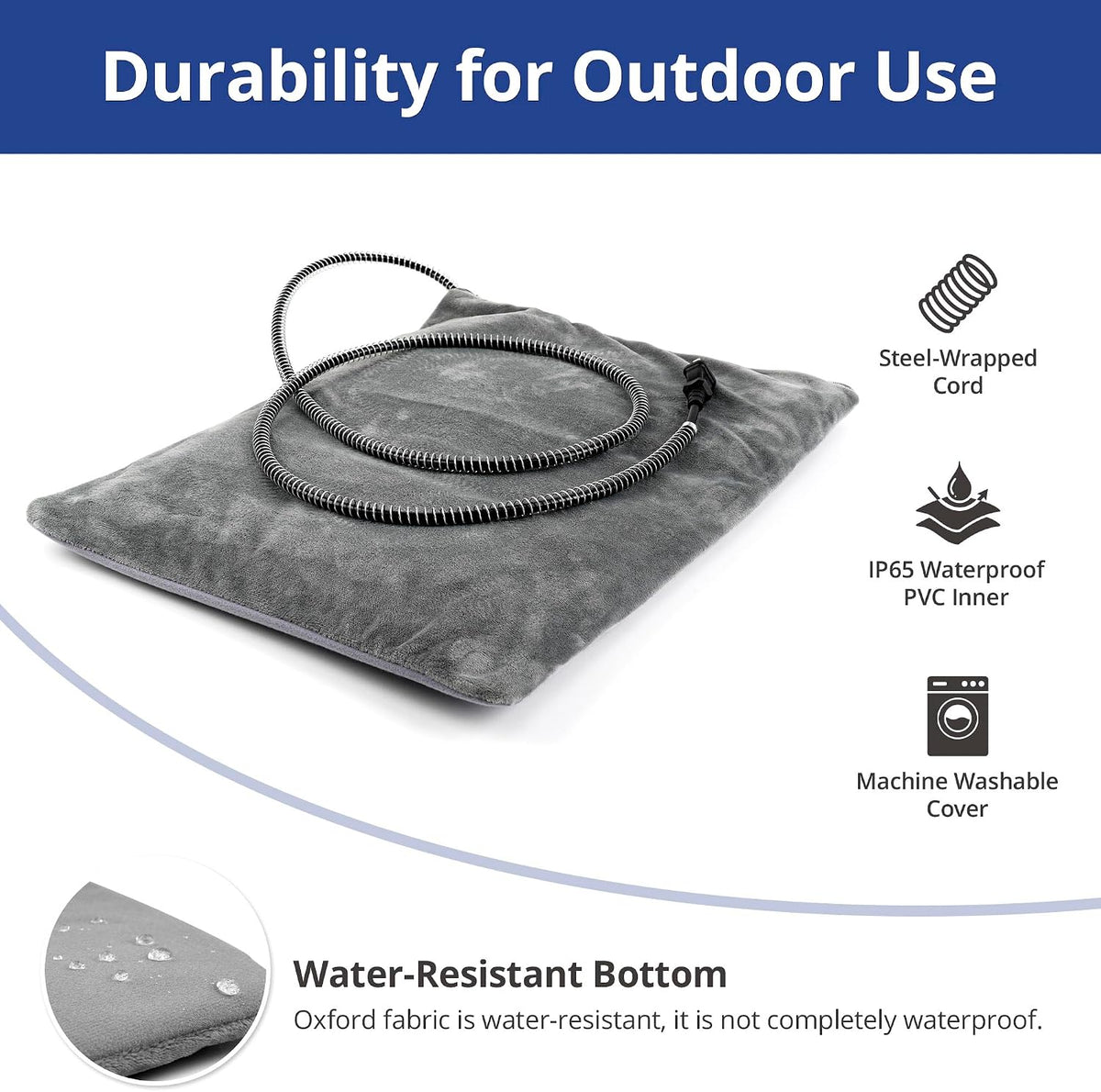 Outdoor Dog Heating Pad, 35.4" x 23.6", 80W, Grey