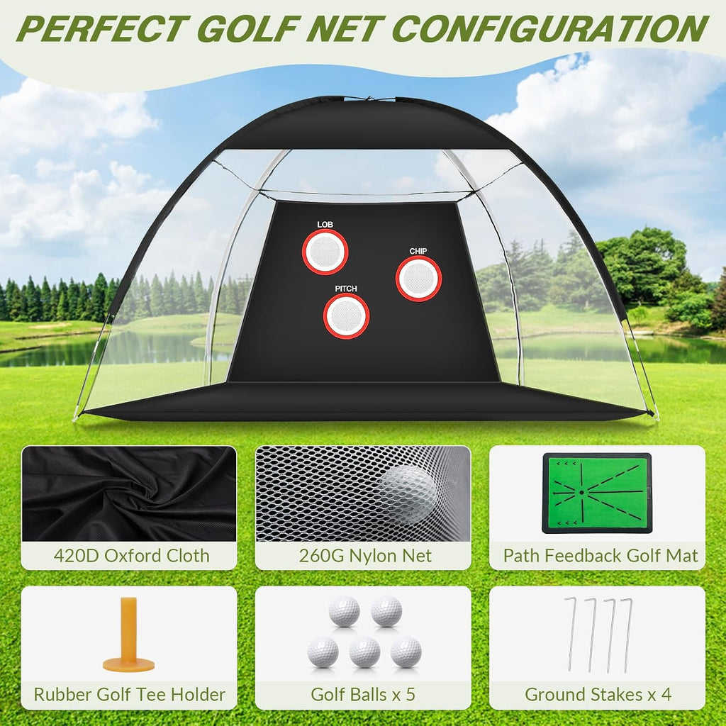 Golf Net: 10x7ft Golf Practice Net and Mat for Swing Path Feedback, Home Indoor and Outdoor Backyard Driving