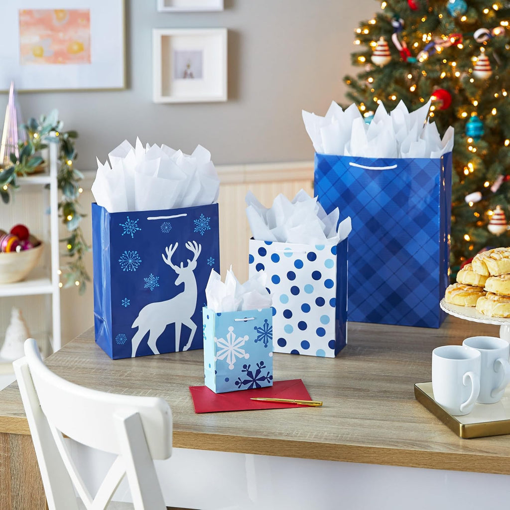 Image Arts Christmas Gift Bags, Assorted 16-Pack (Blue and White)