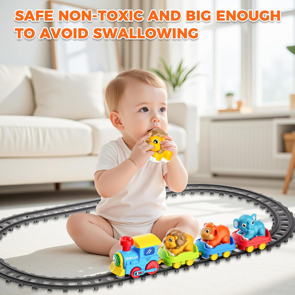 Train Set for Toddlers with Steam, Music, Lights and 3 Animal Cars | Electric train fun meets animal play with music