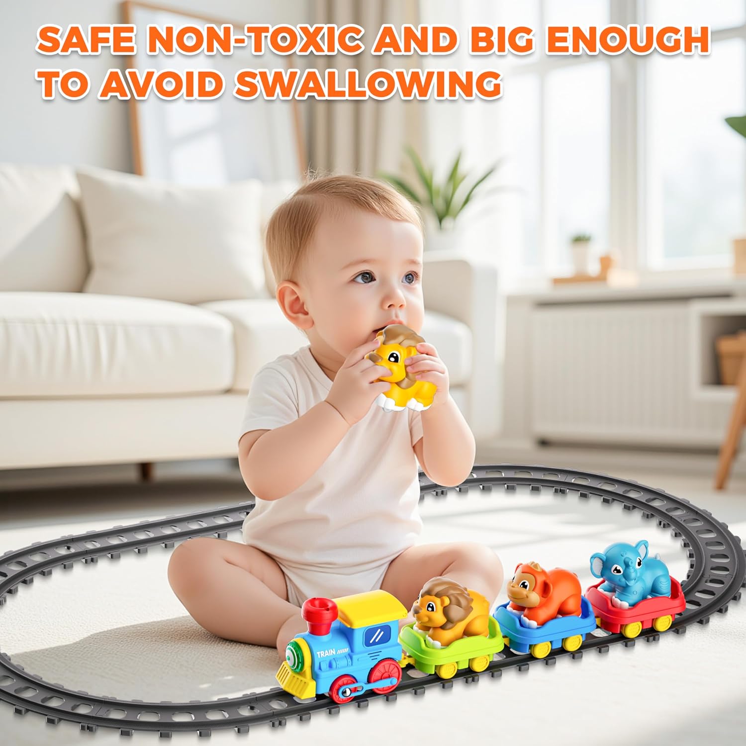 Train Set for Toddlers with Steam, Music, Lights and 3 Animal Cars | Electric train fun meets animal play with music