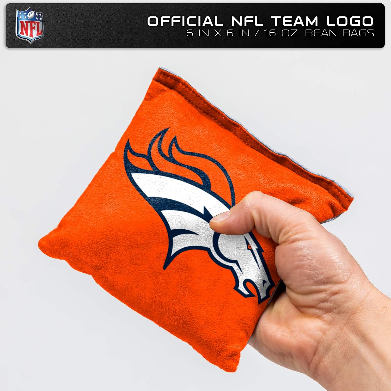 NFL Pro Football Denver Broncos Dual-Sided Bean Bags by Wild Sports, 4 Pack - Premium Toss Bags for Cornhole Sets