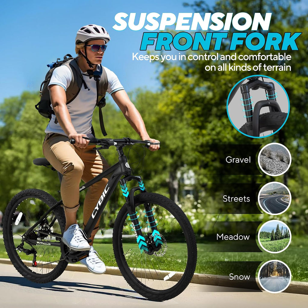 26 Inch Mountain Bike for Adults Men & Women, 21 Speed Hardtail Steel Frame MTB with Disc Brakes - Ideal for Trail