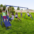 Arcadia Metal Swing Set for Kids – Trapeze, 2-Person Glider, 5ft Slide, Anchor Kit, 6.1' Durable Steel Frame –