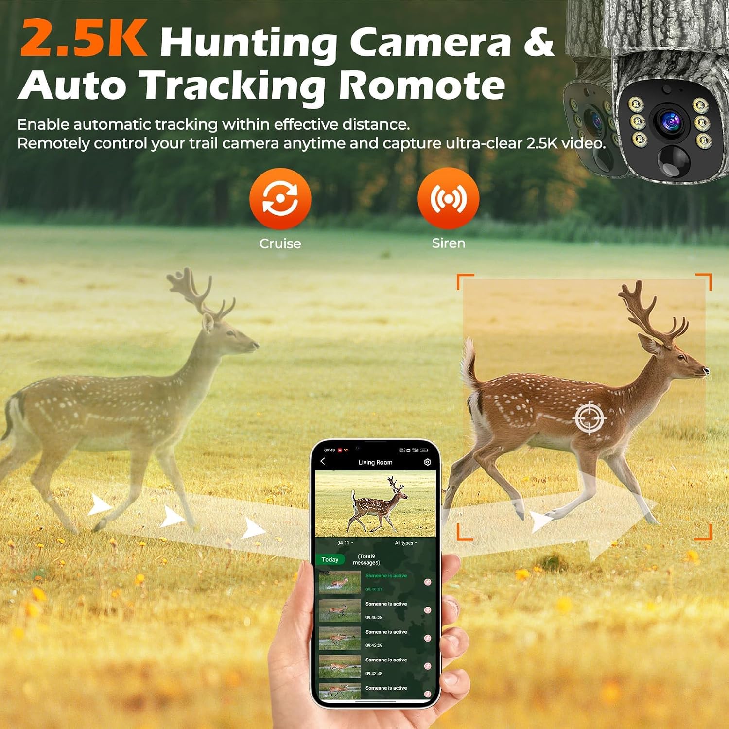 4G LTE Cellular Trail Camera, 360° Live Streaming, 2.5K SIM Card Included | Solar Game Camera Auto Tracking Security
