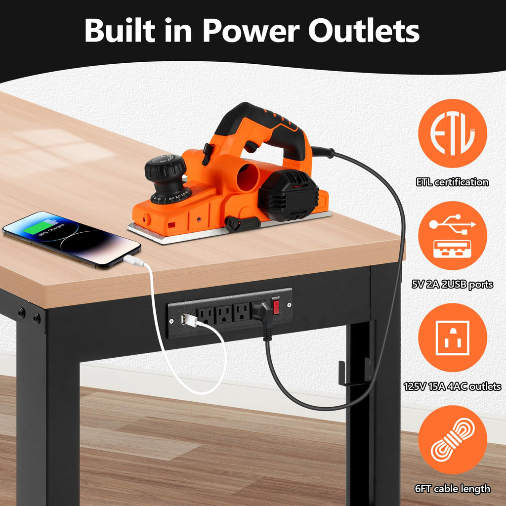 48" Adjustable Workbench, Heavy Duty Wood Workstation