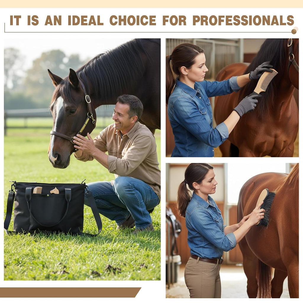 15 Pieces Horse Grooming Kit with Organizer Tote Bag Tack Room Supplies Horse Brush Sets Care Equine Cleaning Kit