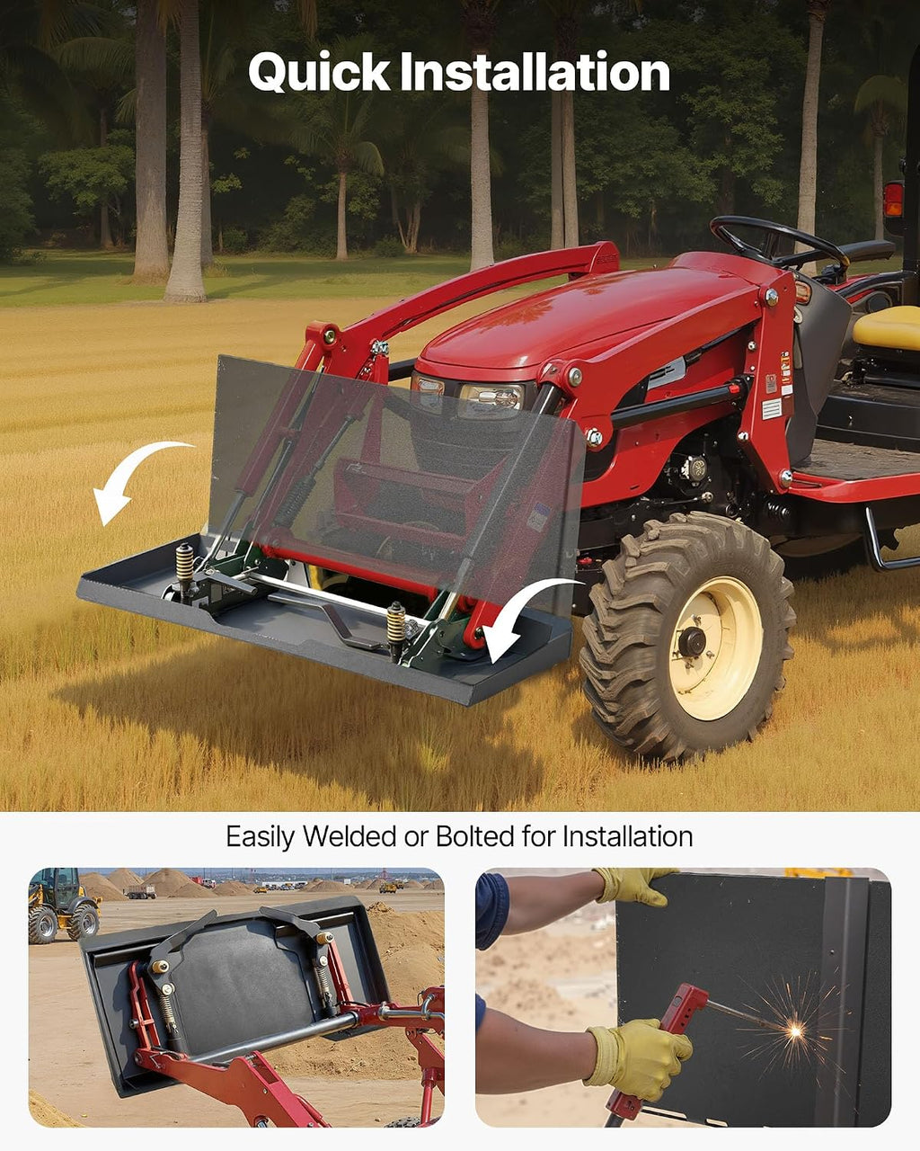 1/4 in Skid Steer Mount Plate, Universal Quick Attach Mount Plate, Easy to Bolt, 3000lbs Load Capacity, Heavy Duty