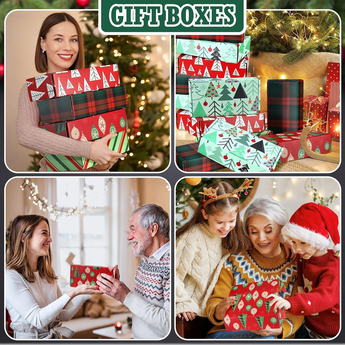 25 Pcs Christmas Gift Boxes Bulk, 4 x 8 x 2 Inch, Classic Style