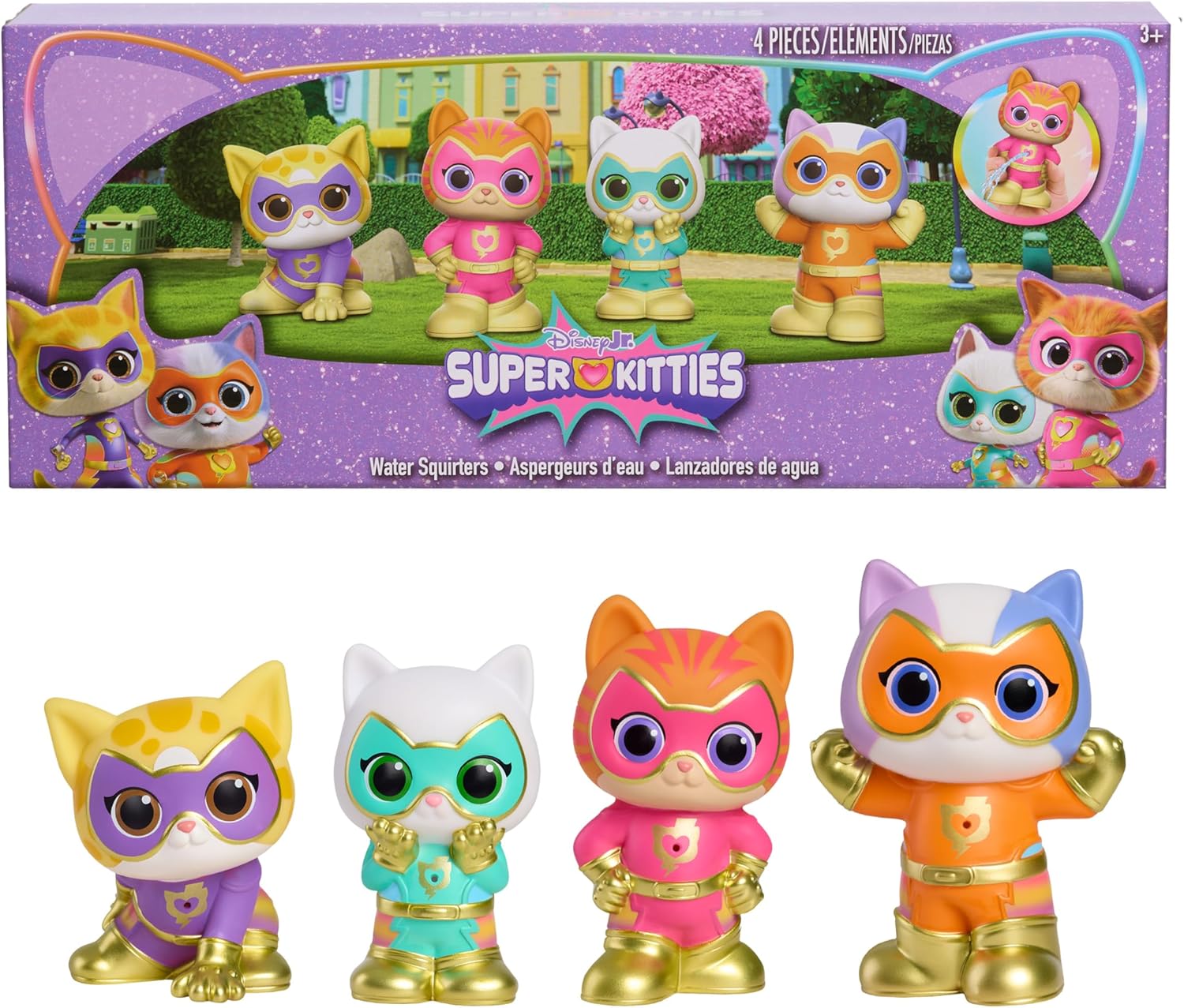 Disney Jr. SuperKitties Water Squirters 4-Pack Set, Bath Toys | Ages 3 and Up, Water Toys for Fans, Girls, Kids