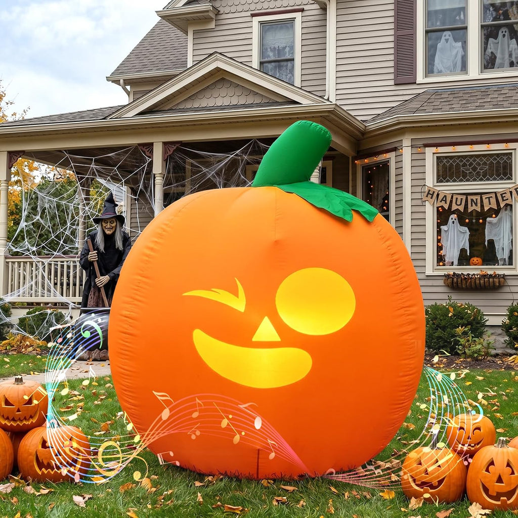 5FT Halloween Inflatables Outdoor Decorations with Projector Face and Music | Halloween Inflatable Pumpkin, Eight