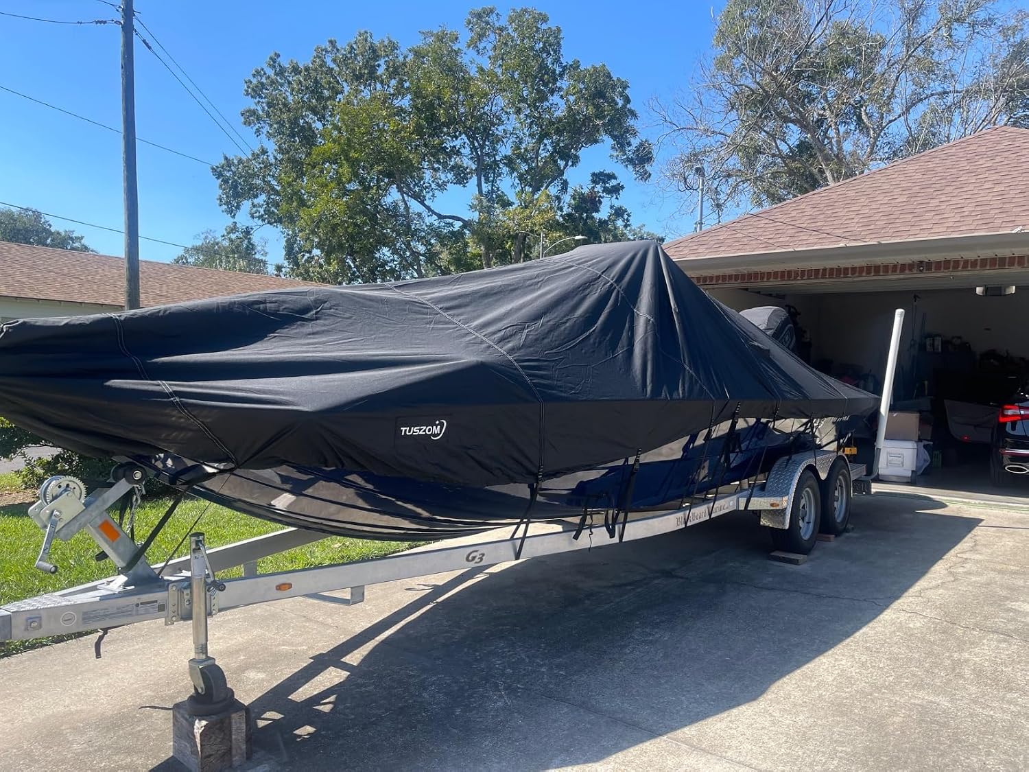 1200D Center Console Boat Cover with Motor Cove,16' - 18.5' L | 100% Waterproof Tear-Proof Trailerable Boat Cover