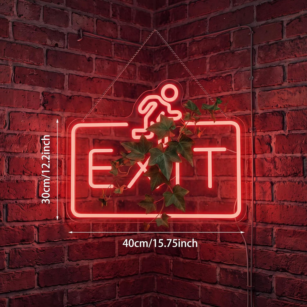Exit Neon Sign, USB Powered Red LED Light with Figure 16" x 12"